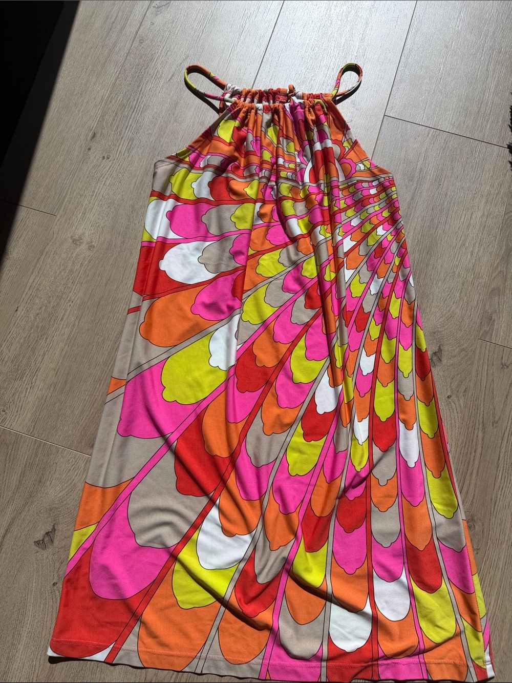 Trina Turk Neon Multi-Color Halter Mini Dress, size 2